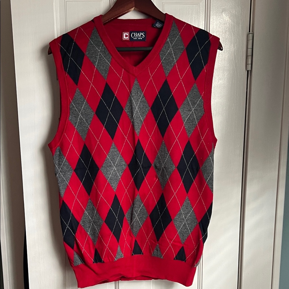 Chaps Red and Black Argyle Vest